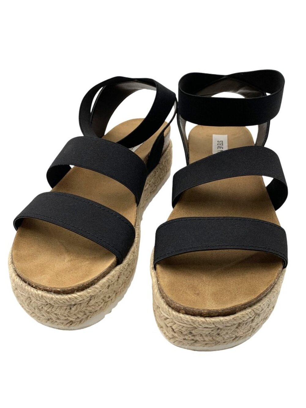 Steve Madden Womens 8 Kimmie Black Elastic Strap Espadrille Platform Sandals